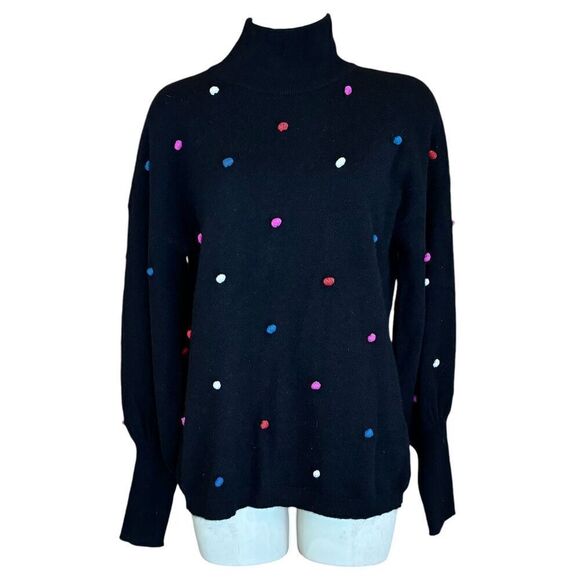 Charter Club Luxury Black With Multi PomPom 100% Cashmere Seeater NWT Size Small - Picture 2 of 6